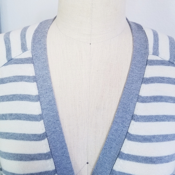 🌸 Vince | Gray Stripe Cardigan Cotton Cashmere sweater L - Picture 7 of 9